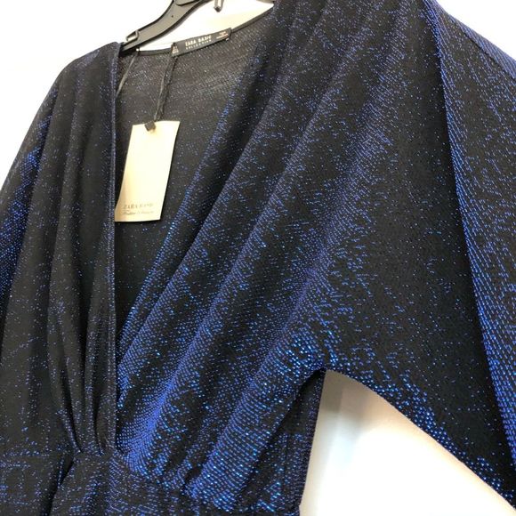 Zara Shimmery Black and Blue Surplice Dress - Picture 4 of 6